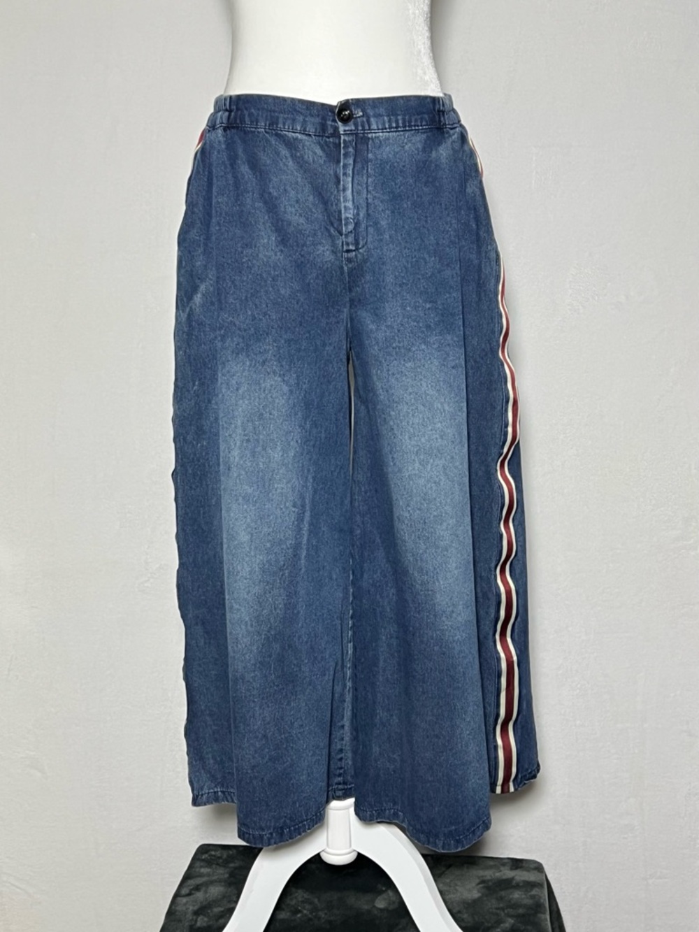 Wide Leg Denim Culottes with Side Stripe - size M